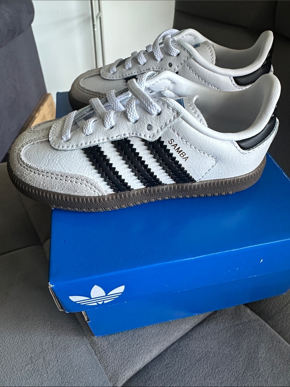 adidas Kids Samba Sneakers in White and Black with Gum Sole - Picture 7 of 13